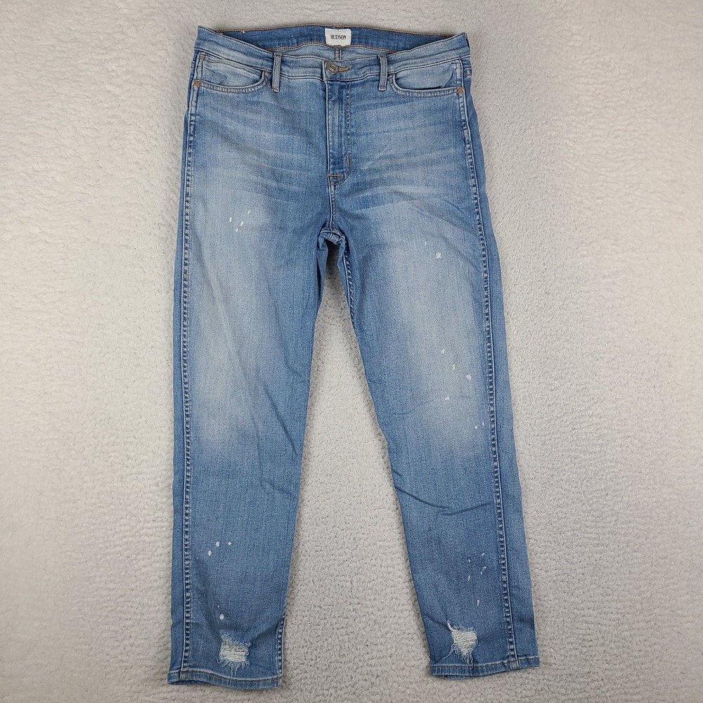 Hudson Jeans Womens 31 Blue Savy Mid Rise Crop Straight Reln Light Wash Denim